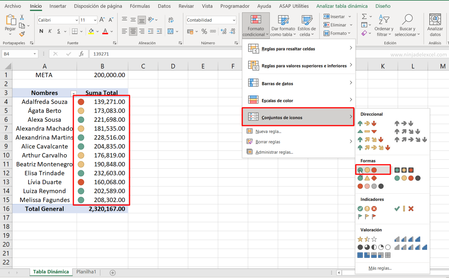 Formato Condicional en Tabla Dinámica Ninja del Excel