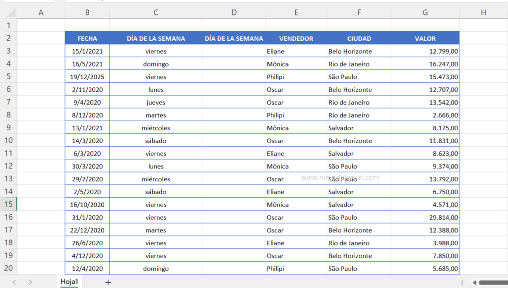 Día de la Semana por completo en Excel Ninja del Excel