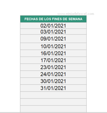 Plantilla Para Identificar Fines De Semana De Un Mes En Excel Ninja