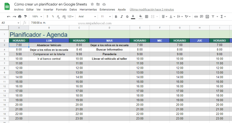 Cómo crear un Planificador en Google Sheets Ninja del Excel