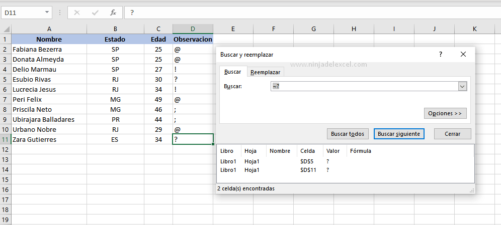 20 Trucos de Excel , Busque Caracteres Especiales