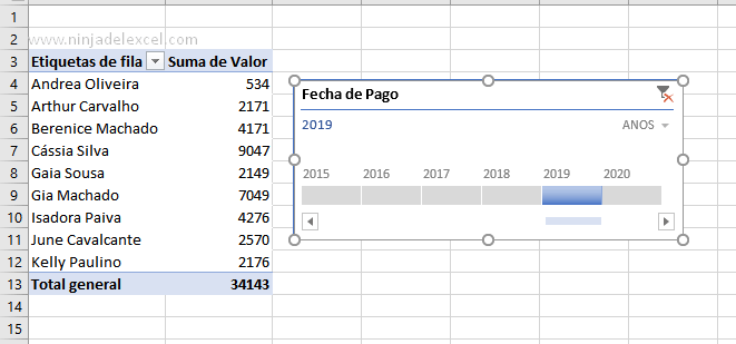 Aplicar la Línea de Tiempo en Excel