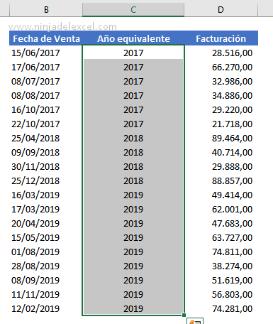 Buscar Función Año en Excel