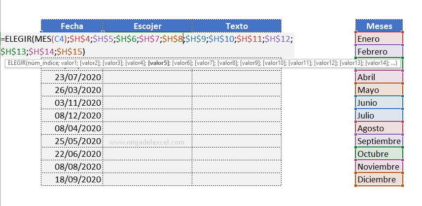 Crear Nombre del Mes Completo en Excel