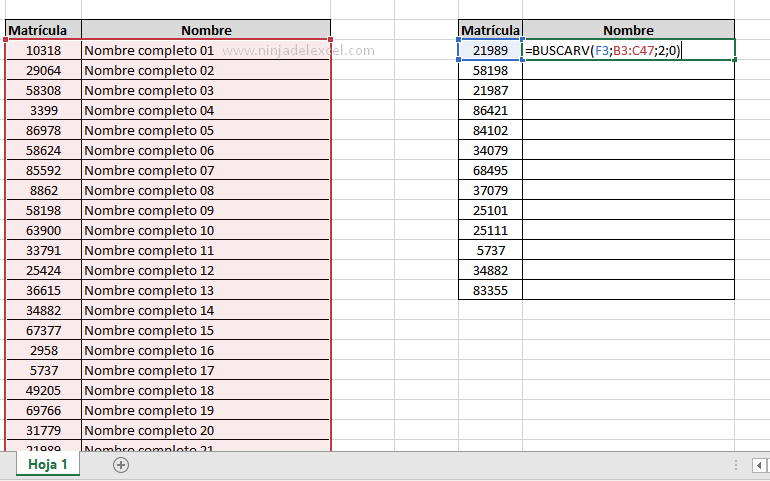 Función BUSCARV CON SI.ERROR en Excel