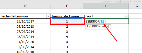 Función ESERROR en Excel