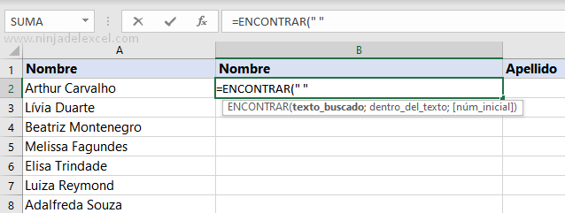 Función Encontrar en Excel