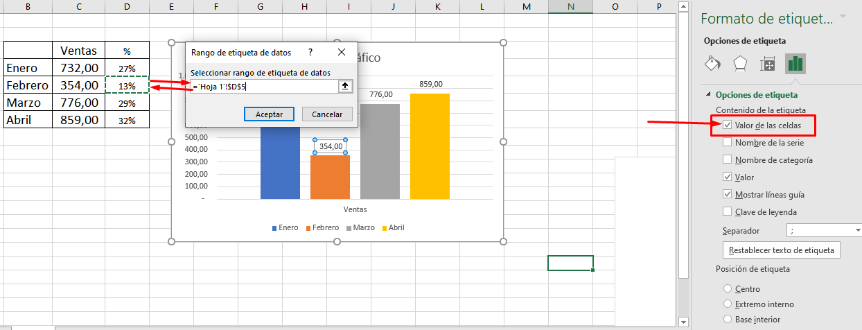 Insertar Porcentanje en el Gráfico de Excel