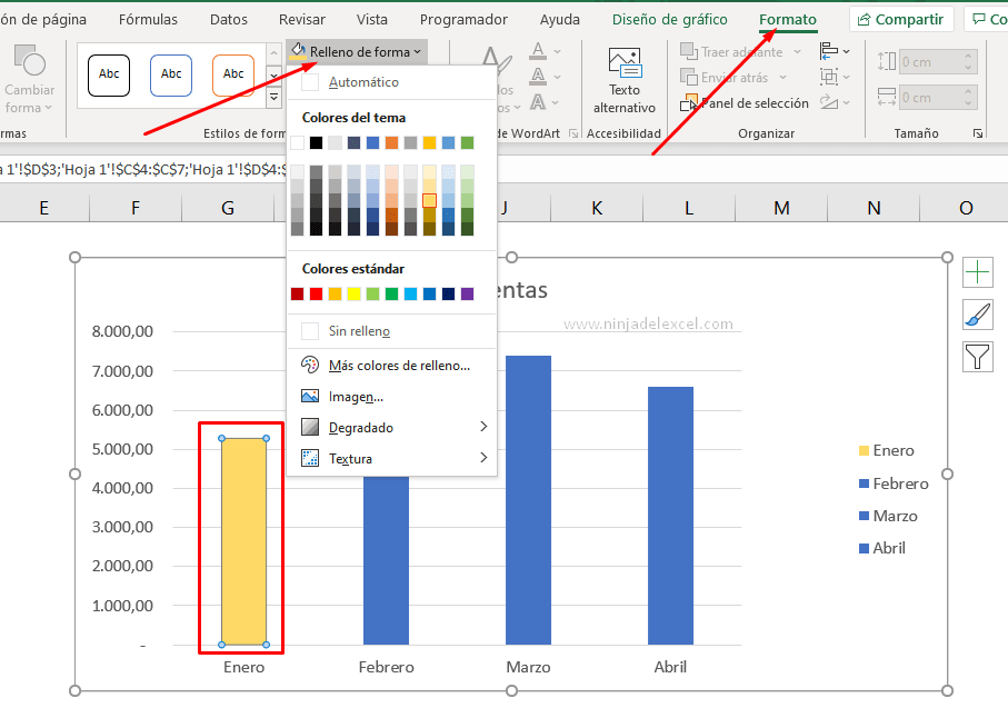 Cambiar el Color de las Columnas del Gráfico en Excel paso a paso