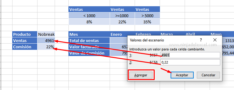 Como crear Escenarios en Excel