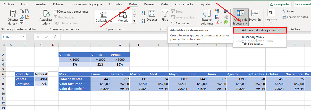 Crear Escenarios en Excel