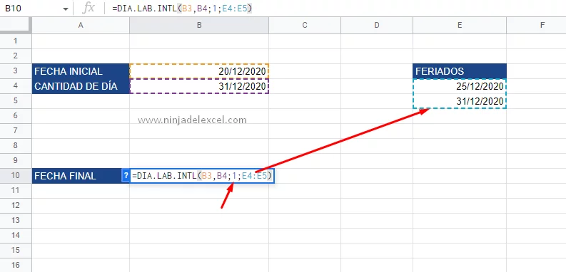Días laborables en Google Sheets paso a paso