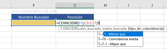 Función Coincidir en Excel paso a paso