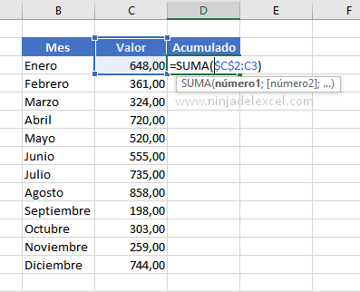 Suma Acumulada en la Tabla de Excel