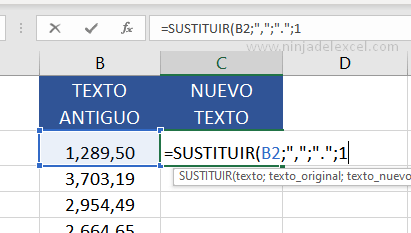 Función SUSTITUIR en Excel paso a paso