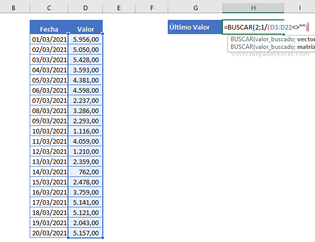 Obtener el Último Valor de Una Columna en la Hoja de Cálculo de Excel