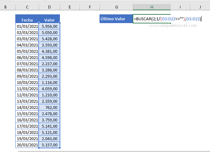 Último Valor de Una Columna en la Hoja de Cálculo de Excel tutorial