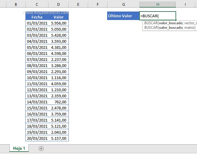 Último Valor de Una Columna en la Hoja de Cálculo de Excel