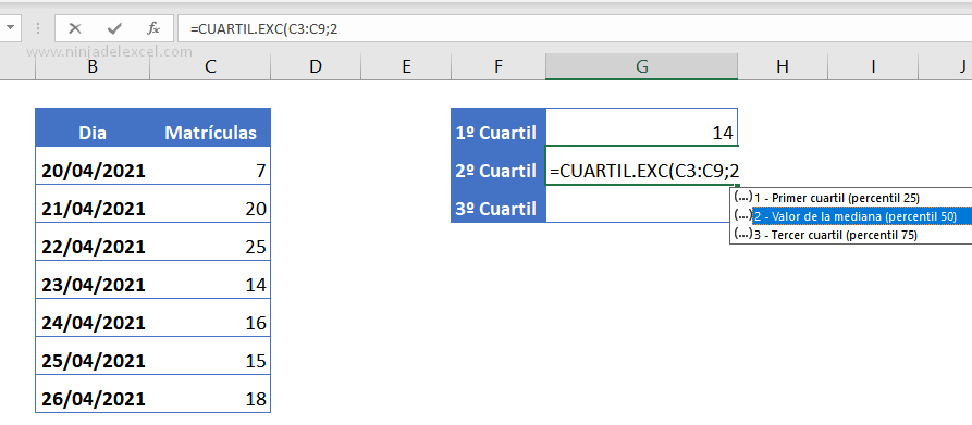 Aprender Cuartil en Excel