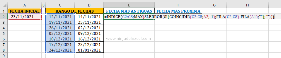 Buscar Fecha Más Antigua y Más Próxima en Excel