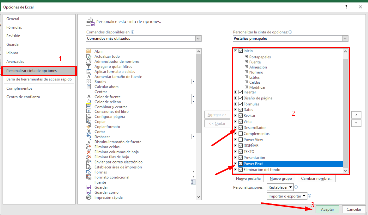 Como Mostrar o Ocultar una Pestaña de Opciones en Excel