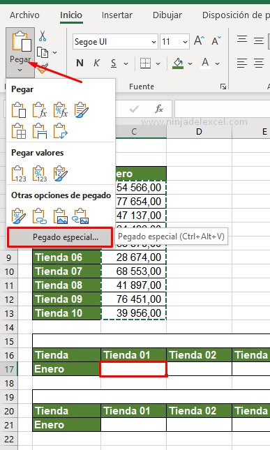 Como Transponer en Excel
