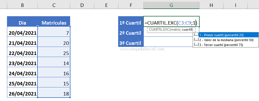 Como hacer Cuartil en Excel