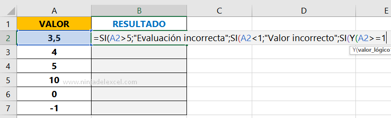 Como hacer Función SI con Y en Excel