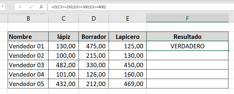 Crear Función O en Excel