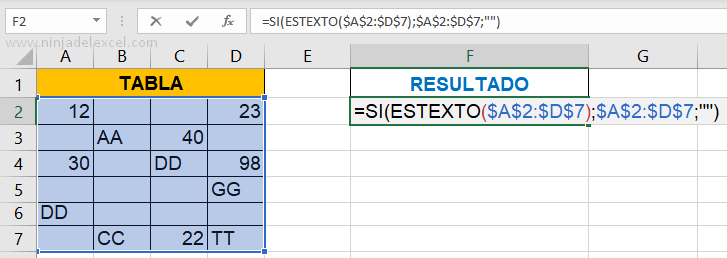 Usar la Función ESTEXTO en Excel paso a paso