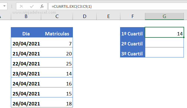 buscar Cuartil en Excel