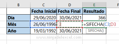 Apredemos con la Función SIFECHA en Excel