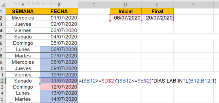 Destacar Días Trabajados Y Los Fines De Semana En Excel - Ninja Del Excel