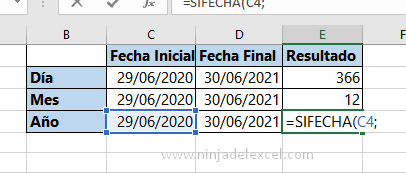 Aprenda la Función SIFECHA en Excel