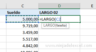 Aprendiendo Función LARGO en Excel