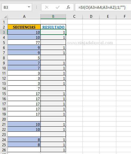 Buscando Secuencia 2 Números Consecutivos en Excel en la practica