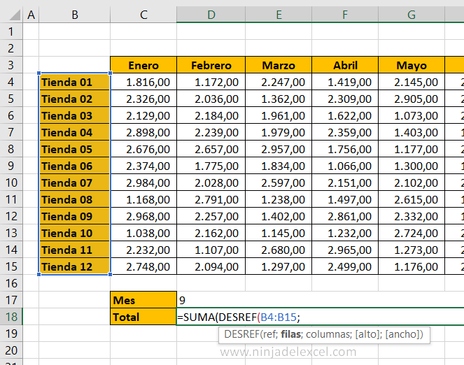 Buscar Función DESREF en Excel