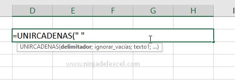 Buscar Función UNIRCARDENAS en Excel