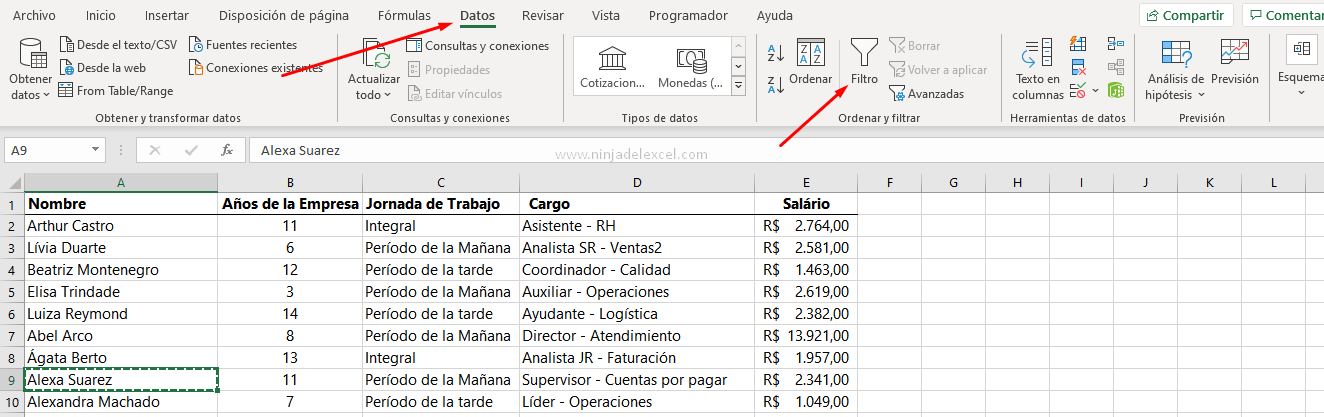 Como crear un Filtro en Excel