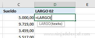 Función LARGO en Excel en la práctica