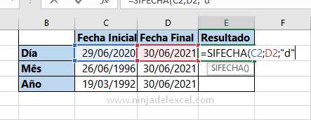 Función SIFECHA en Excel paso a paso