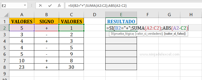 Haciendo Cálculos de Señales Separados en Excel en la practica.