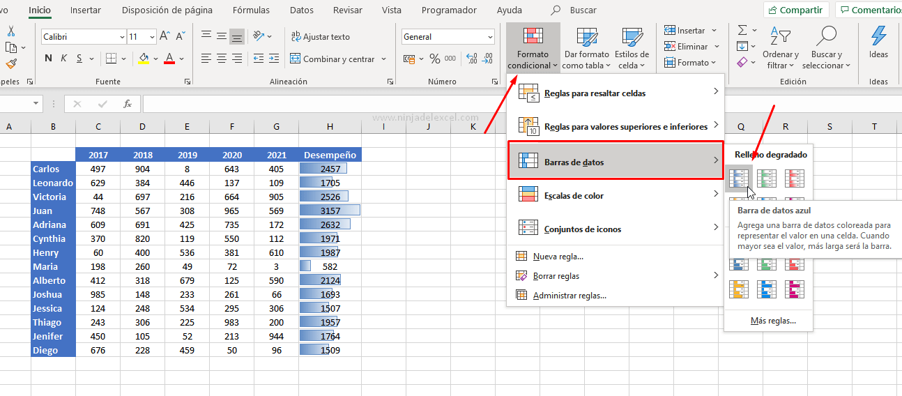Barras de datos en Excel paso a paso