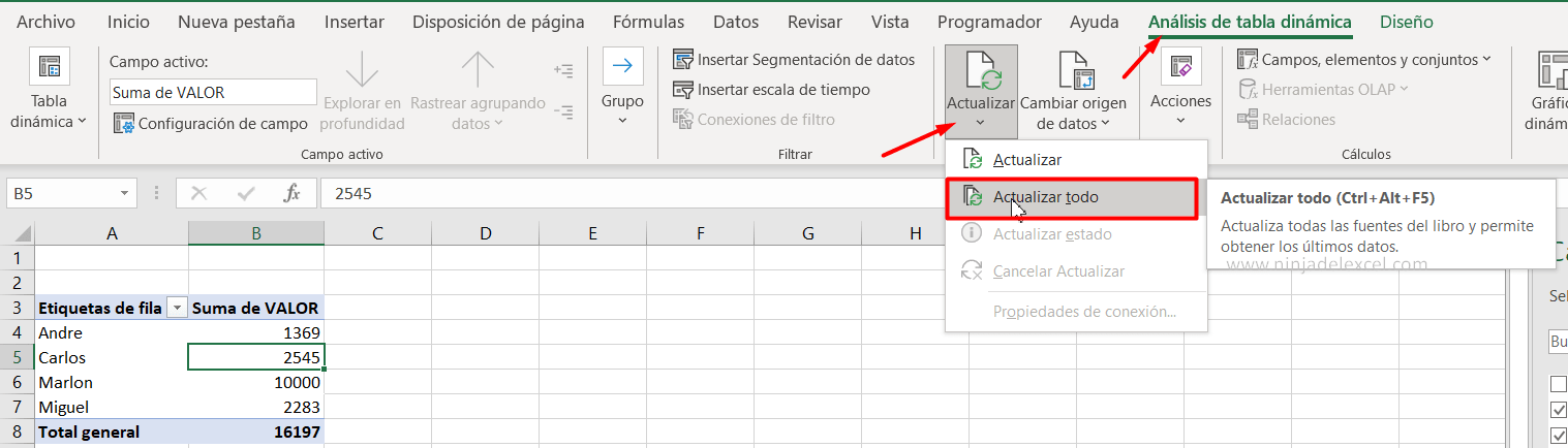 Buscar Como Actualizar Tabla Dinámica en Excel