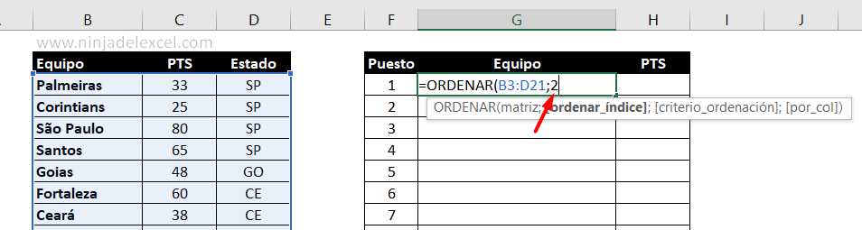 Buscar Función ORDENAR en Excel