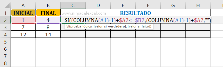 Buscar Secuencia Entre Dos Números en Excel