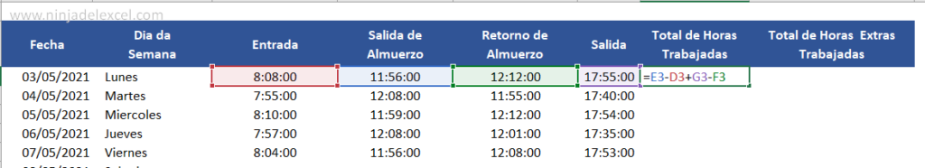 Como Calcular Horas Trabajadas En Excel Ninja Del Excel 0547