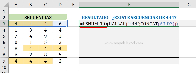como Encontrar Secuencias de 3 Números en Excel