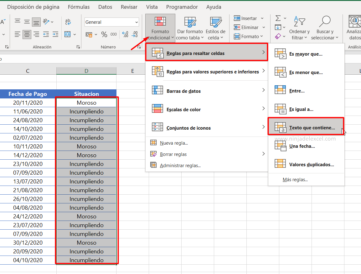 Formato Condicional de Texto en Excel