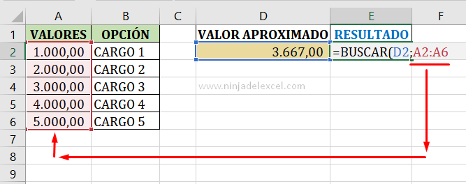 Valor Aproximado Función BUSCAR en Excel paso a paso